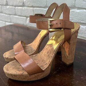 Michael Kors Tan Leather Cork Platform Sandals